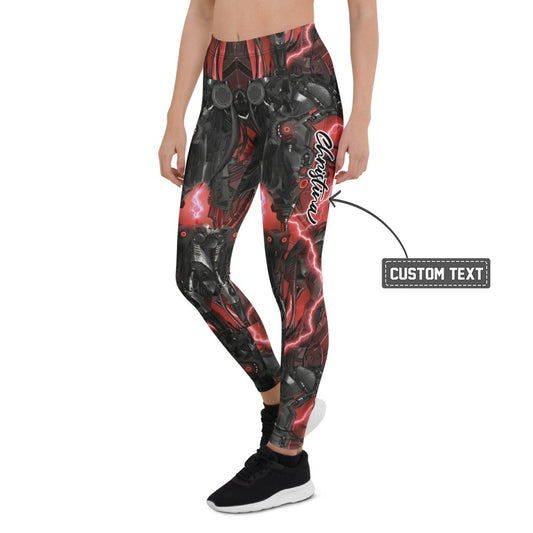 Personalisierte Damen Sportleggings Roboter Design Schwarz Rot Cyberpunk Fitnesshose Print Leggings B901 - XL