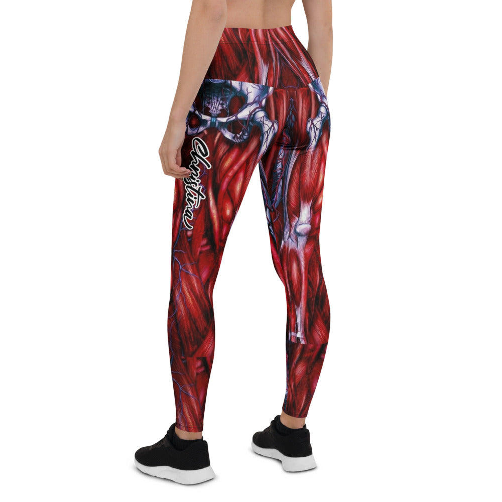 Personalisierte Sportleggings Damen Anatomie Muskel Design Rot Blau Fitness Leggings Yoga Hose T986