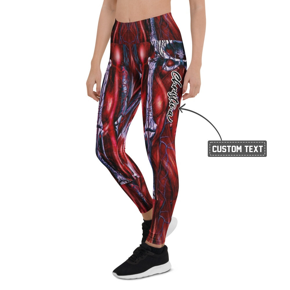 Personalisierte Sportleggings Damen Anatomie Muskel Design Rot Blau Fitness Leggings Yoga Hose T986 - XL