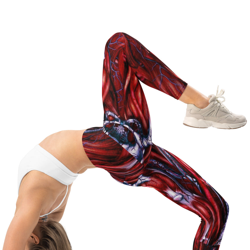 Personalisierte Sportleggings Damen Anatomie Muskel Design Rot Blau Fitness Leggings Yoga Hose T986