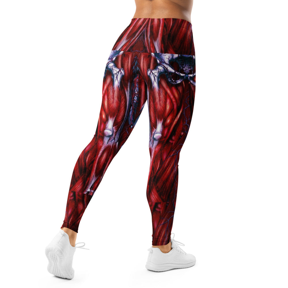 Personalisierte Sportleggings Damen Anatomie Muskel Design Rot Blau Fitness Leggings Yoga Hose T986