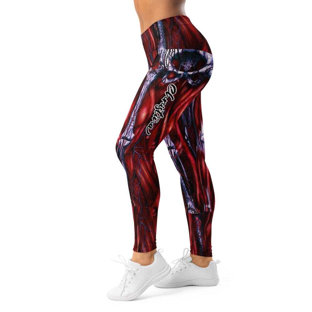 Personalisierte Sportleggings Damen Anatomie Muskel Design Rot Blau Fitness Leggings Yoga Hose T986