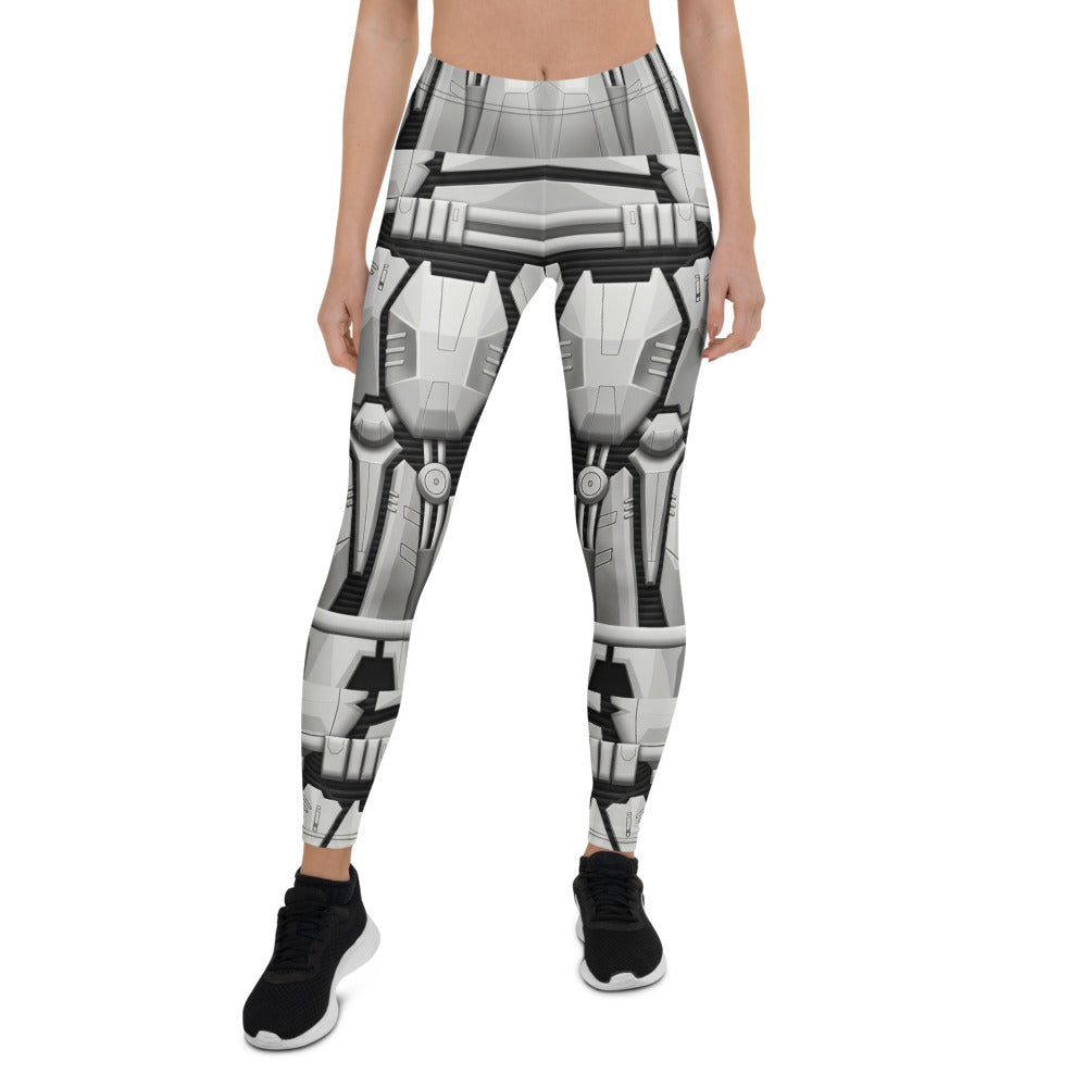 Personalisierte Damen Sportleggings Rüstung Design Sci-Fi Optik Weiß Grau Fitness Leggings P496
