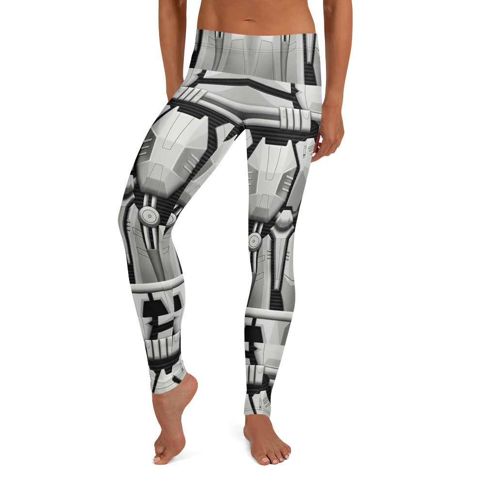 Personalisierte Damen Sportleggings Rüstung Design Sci-Fi Optik Weiß Grau Fitness Leggings P496
