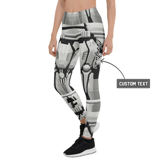 Personalisierte Damen Sportleggings Rüstung Design Sci-Fi Optik Weiß Grau Fitness Leggings P496 - XL