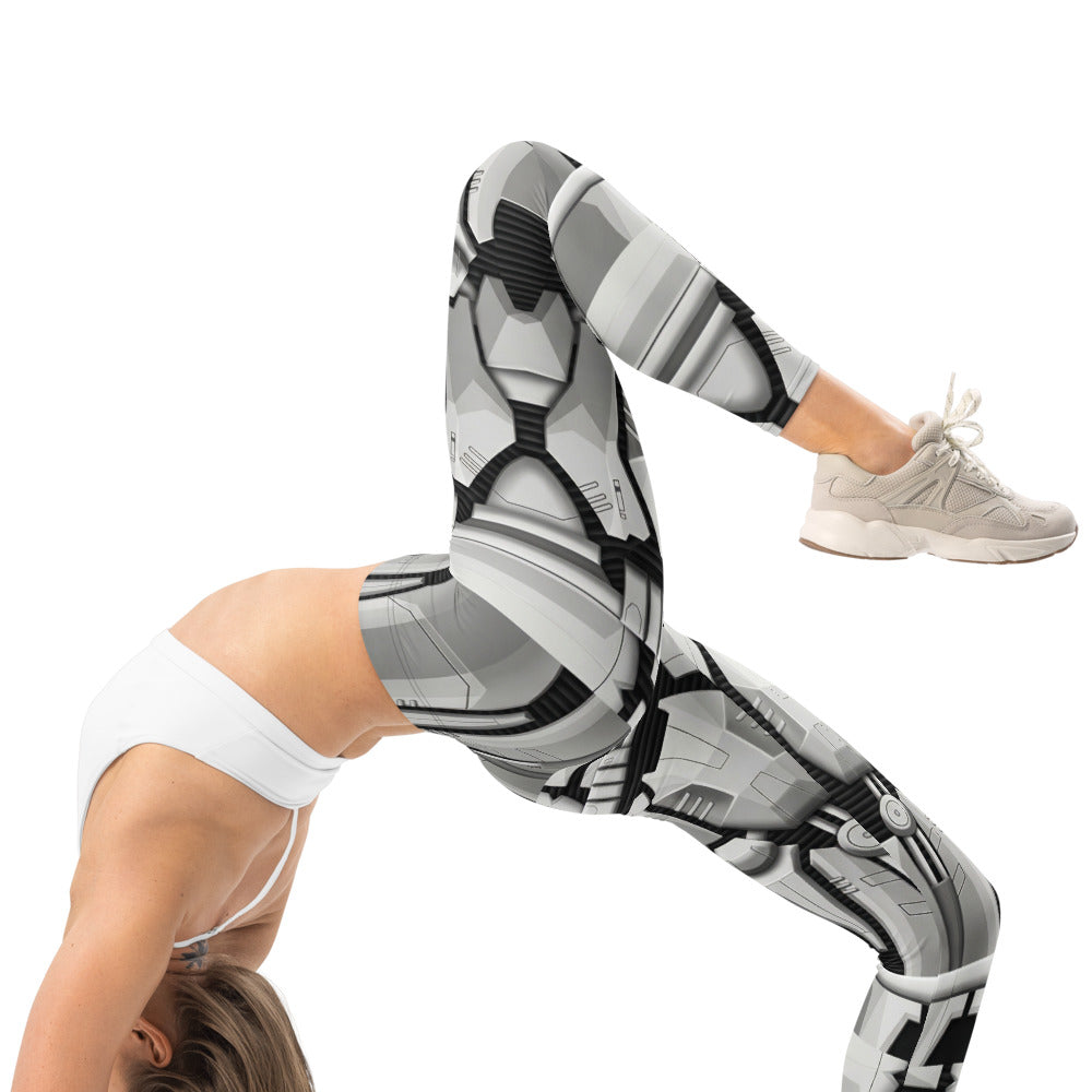 Personalisierte Damen Sportleggings Rüstung Design Sci-Fi Optik Weiß Grau Fitness Leggings P496