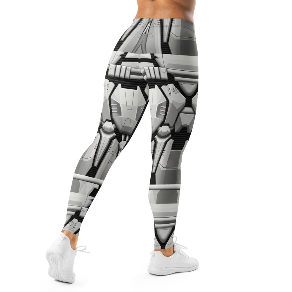 Personalisierte Damen Sportleggings Rüstung Design Sci-Fi Optik Weiß Grau Fitness Leggings P496
