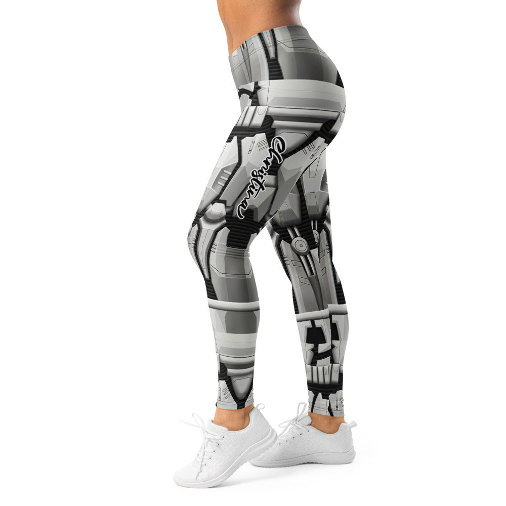 Personalisierte Damen Sportleggings Rüstung Design Sci-Fi Optik Weiß Grau Fitness Leggings P496