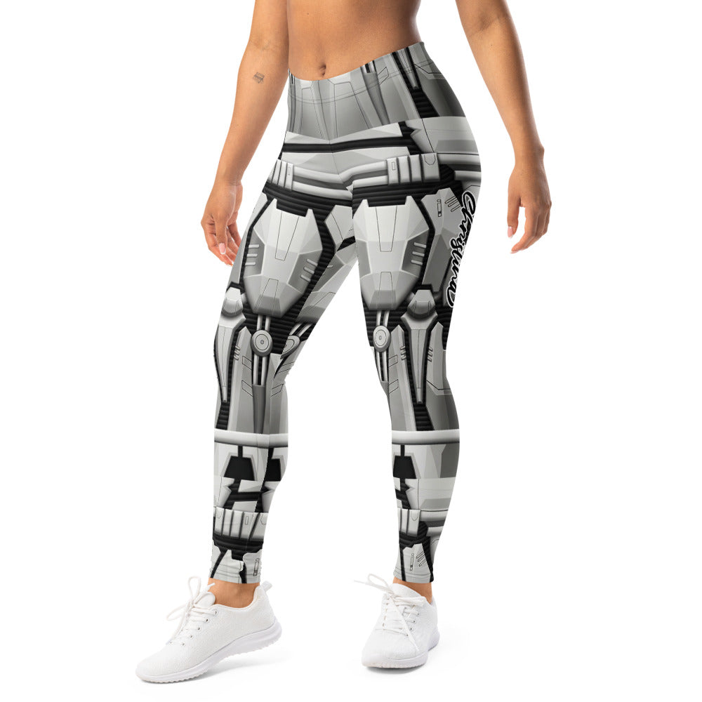 Personalisierte Damen Sportleggings Rüstung Design Sci-Fi Optik Weiß Grau Fitness Leggings P496