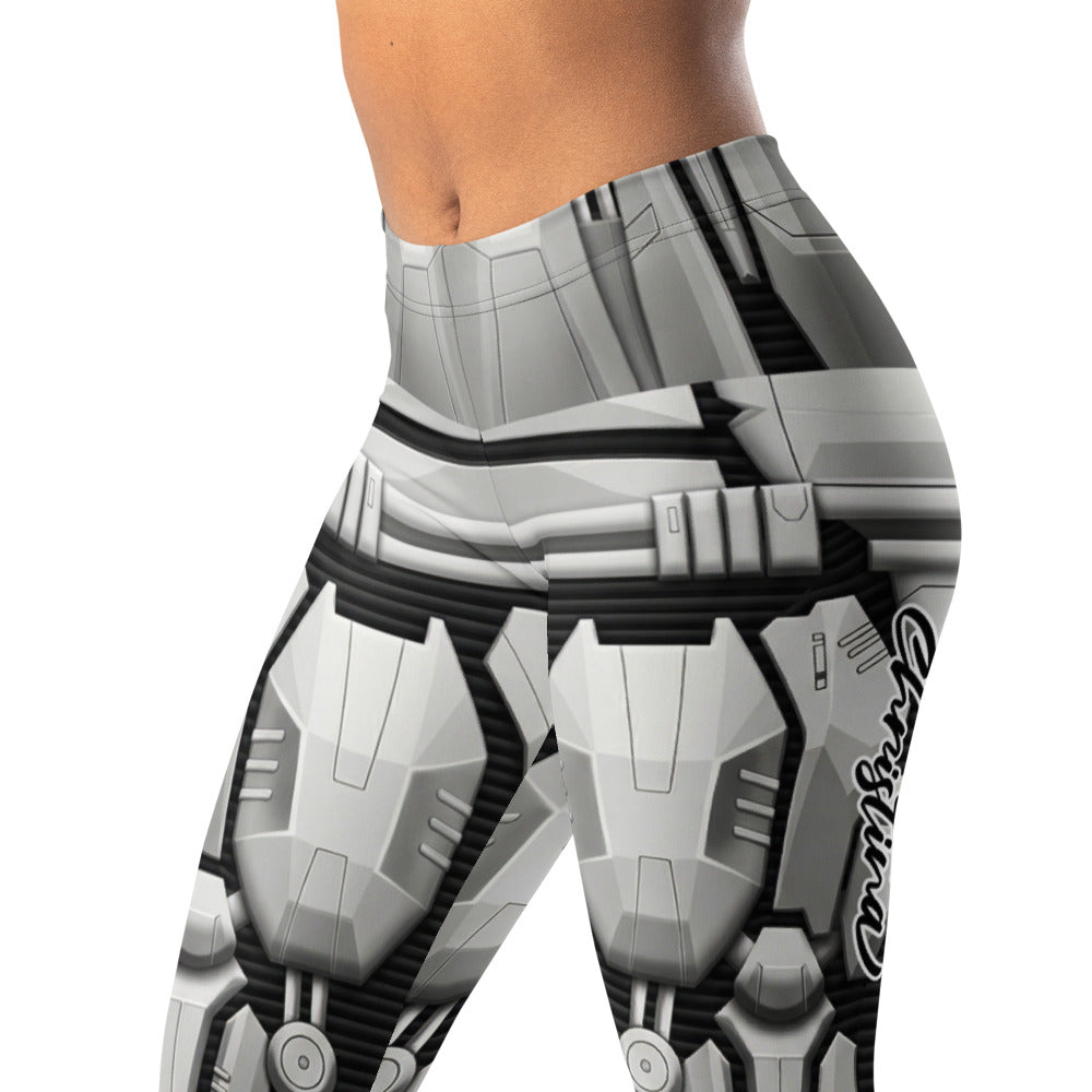 Personalisierte Damen Sportleggings Rüstung Design Sci-Fi Optik Weiß Grau Fitness Leggings P496
