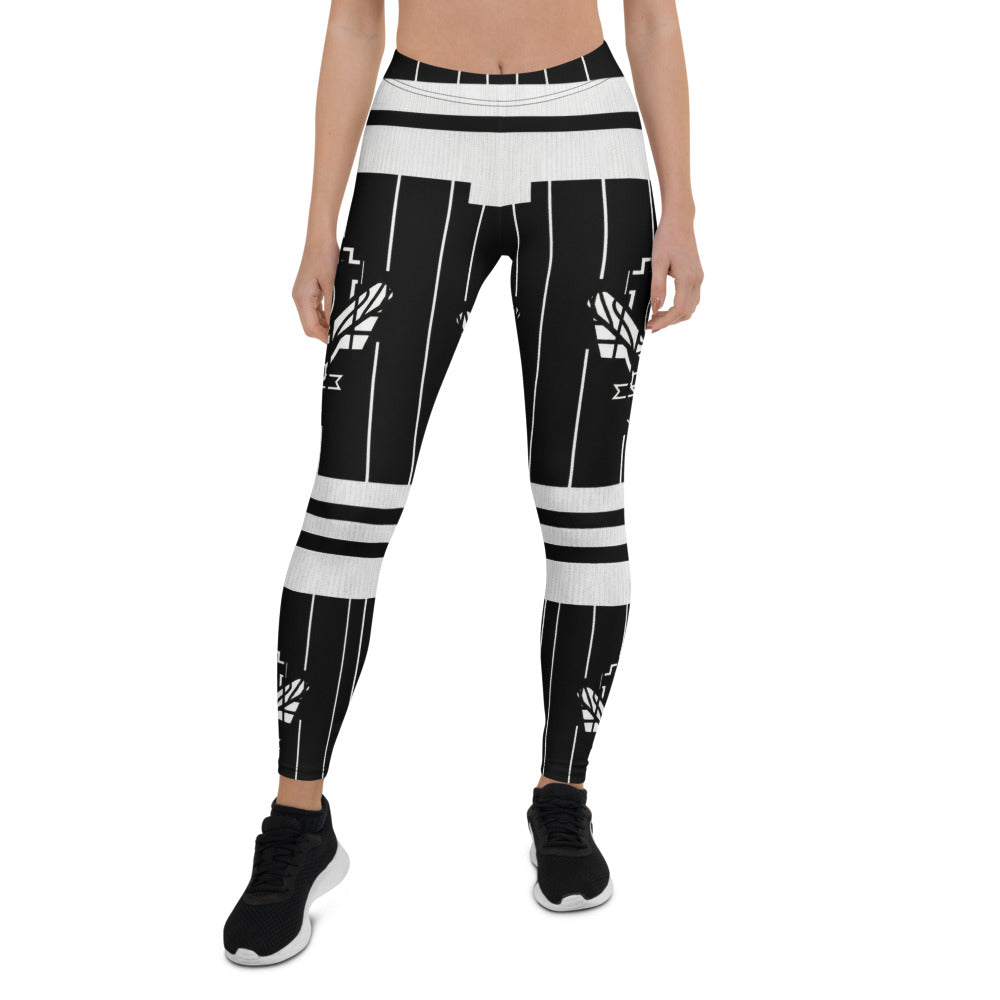 Personalisierte Damen Sportleggings Schwarz Weiß Grafik Design Nadelstreifen Fitness Leggings Yoga Hose N650
