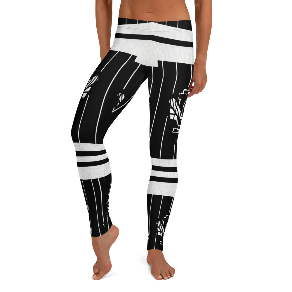 Personalisierte Damen Sportleggings Schwarz Weiß Grafik Design Nadelstreifen Fitness Leggings Yoga Hose N650