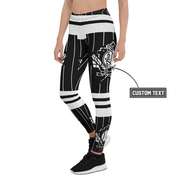 Personalisierte Damen Sportleggings Schwarz Weiß Grafik Design Nadelstreifen Fitness Leggings Yoga Hose N650 - XL
