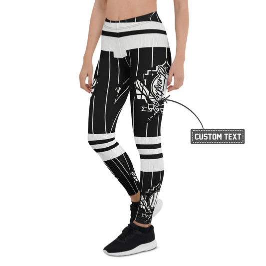 Personalisierte Damen Sportleggings Schwarz Weiß Grafik Design Nadelstreifen Fitness Leggings Yoga Hose N650 - XL
