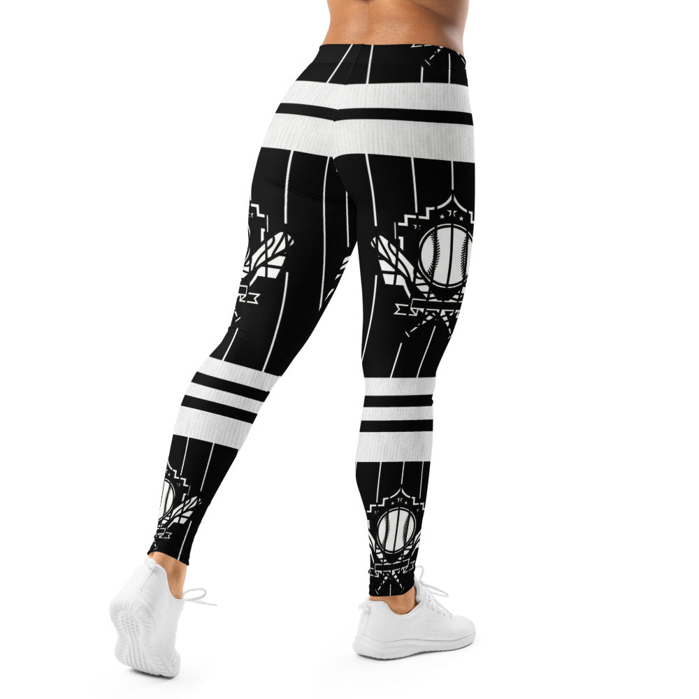 Personalisierte Damen Sportleggings Schwarz Weiß Grafik Design Nadelstreifen Fitness Leggings Yoga Hose N650