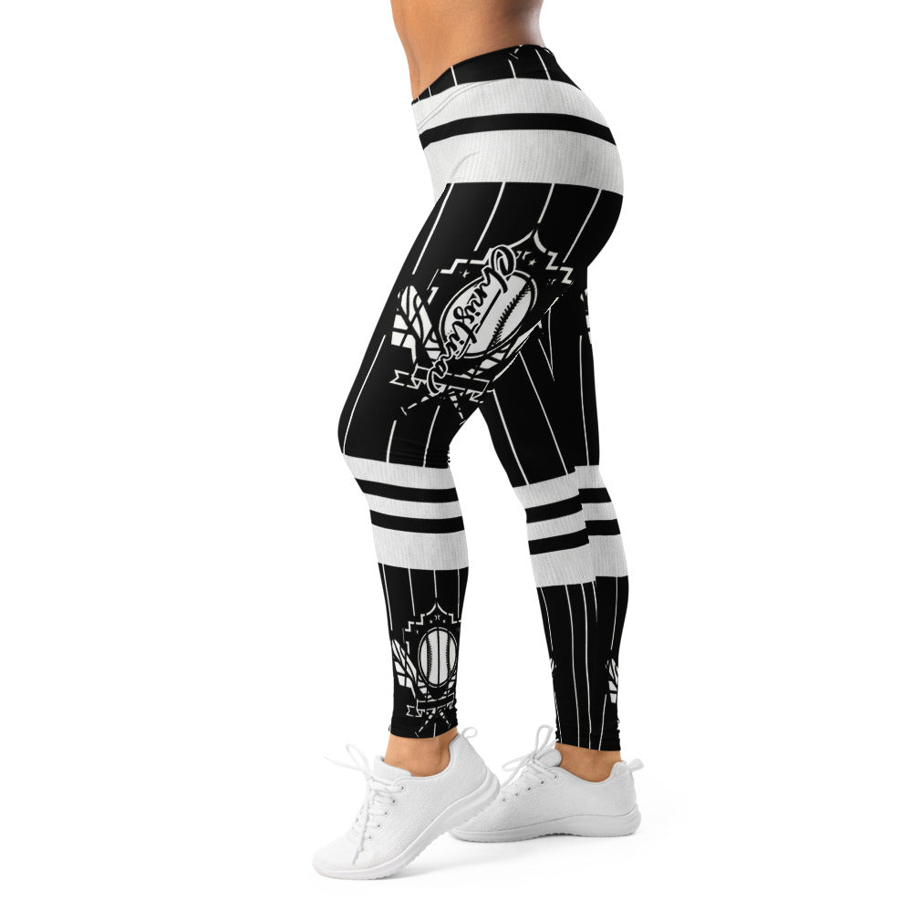 Personalisierte Damen Sportleggings Schwarz Weiß Grafik Design Nadelstreifen Fitness Leggings Yoga Hose N650