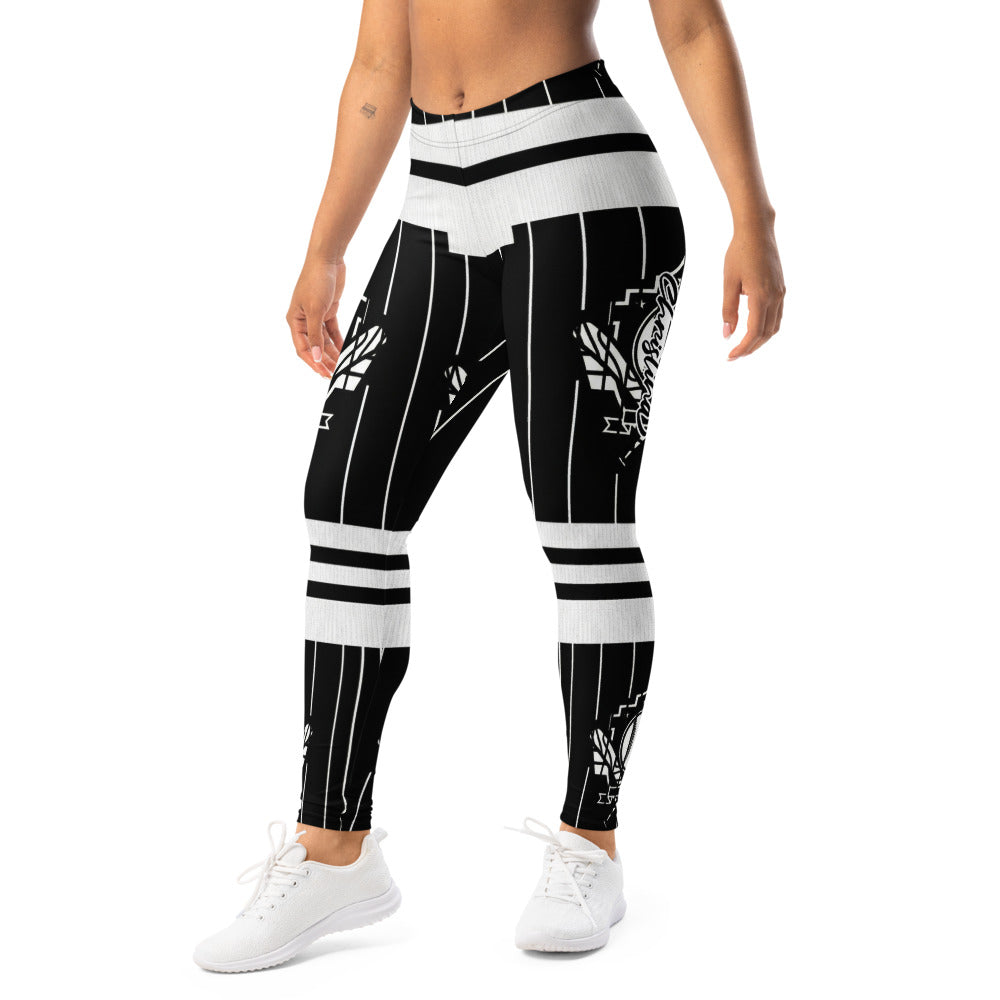Personalisierte Damen Sportleggings Schwarz Weiß Grafik Design Nadelstreifen Fitness Leggings Yoga Hose N650