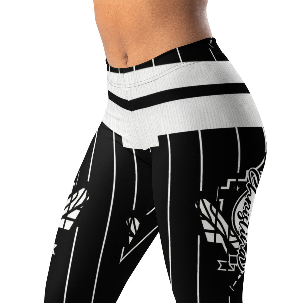 Personalisierte Damen Sportleggings Schwarz Weiß Grafik Design Nadelstreifen Fitness Leggings Yoga Hose N650