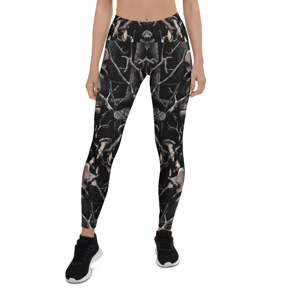 Personalisierte Damen Sportleggings Wald & Äste Design Schwarz Natur-Optik Fitness Leggings K910