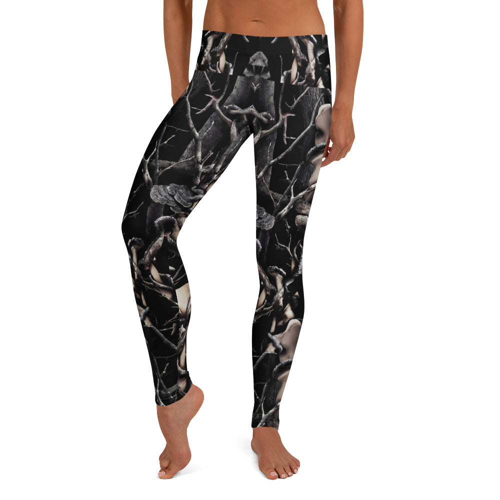 Personalisierte Damen Sportleggings Wald & Äste Design Schwarz Natur-Optik Fitness Leggings K910