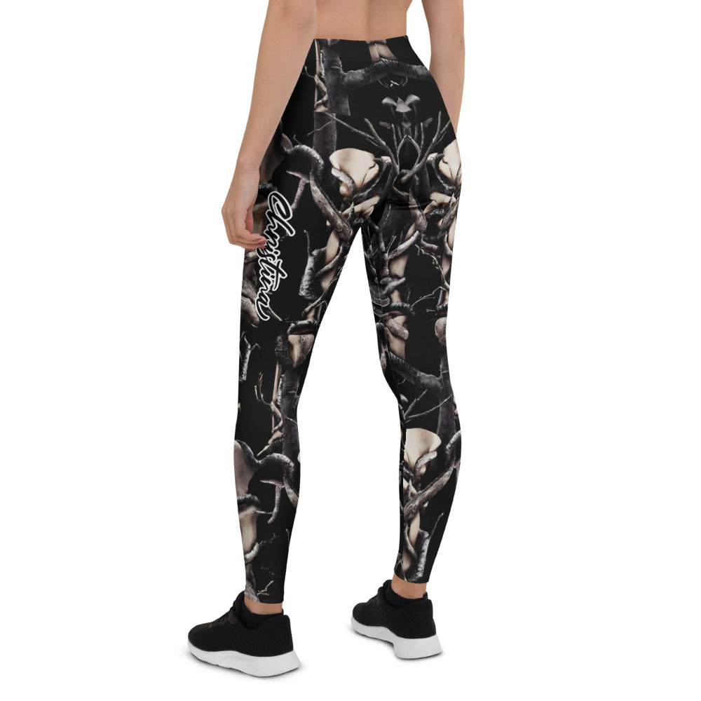 Personalisierte Damen Sportleggings Wald & Äste Design Schwarz Natur-Optik Fitness Leggings K910