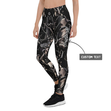 Personalisierte Damen Sportleggings Wald & Äste Design Schwarz Natur-Optik Fitness Leggings K910 - XL