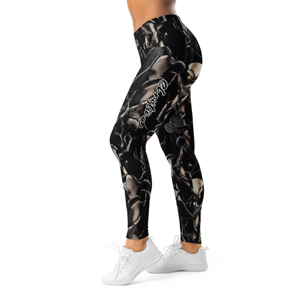 Personalisierte Damen Sportleggings Wald & Äste Design Schwarz Natur-Optik Fitness Leggings K910