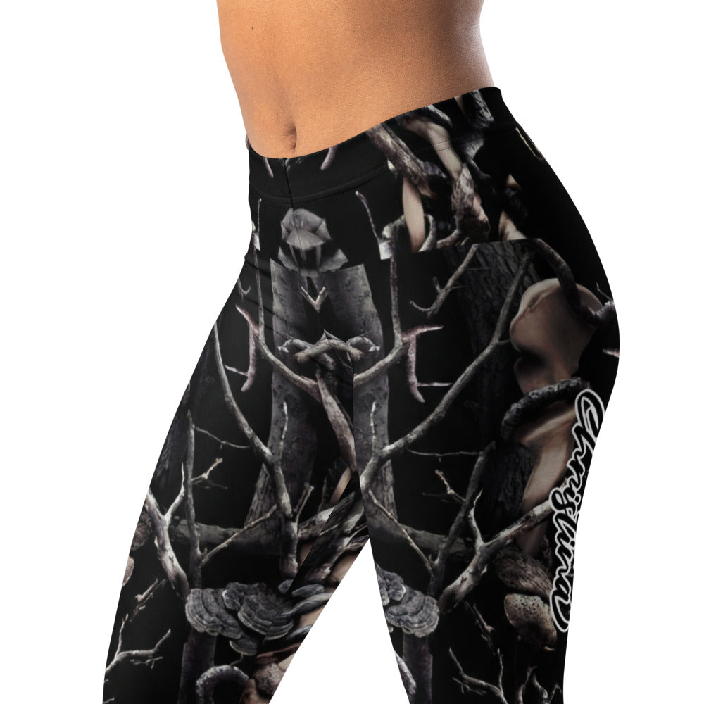 Personalisierte Damen Sportleggings Wald & Äste Design Schwarz Natur-Optik Fitness Leggings K910