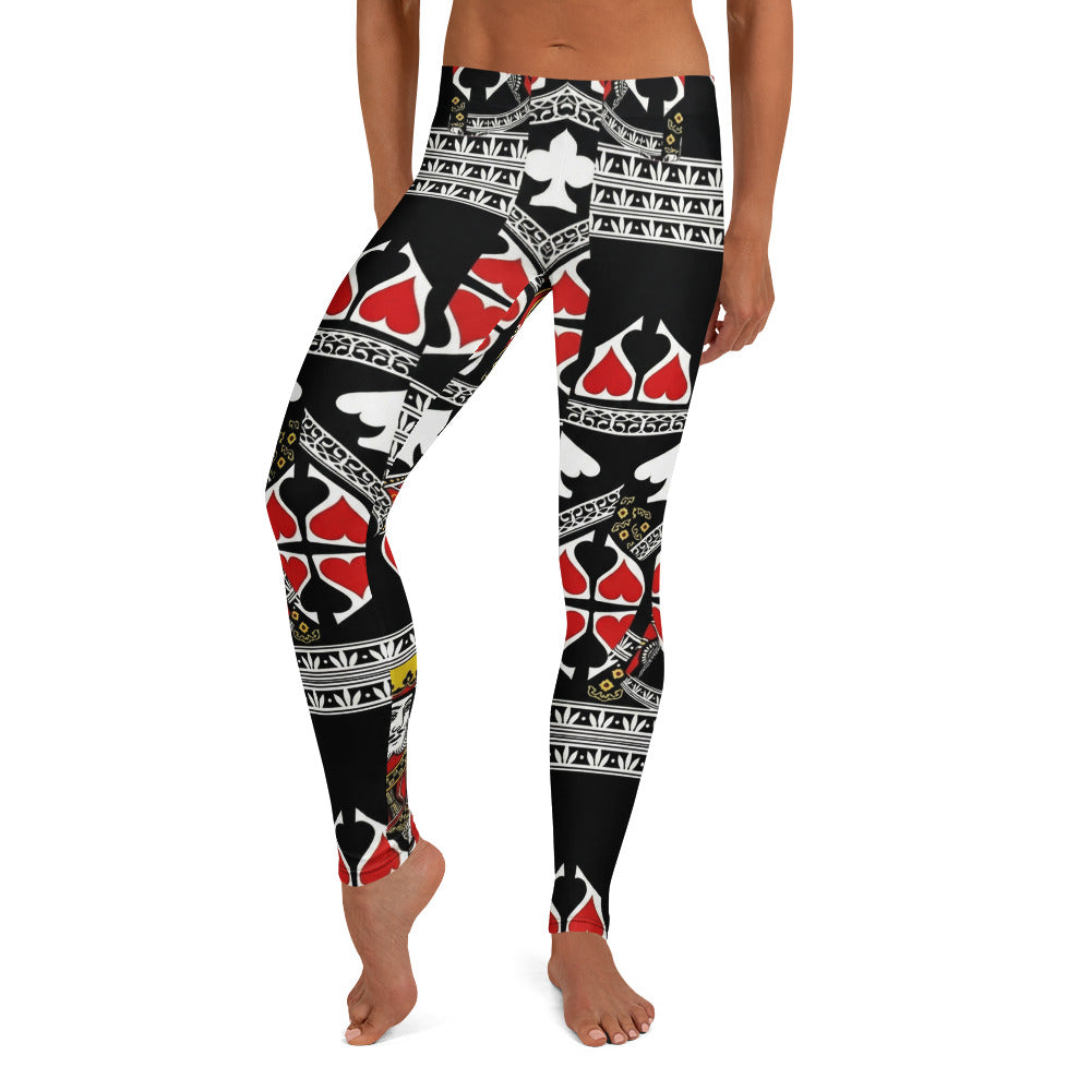 Personalisierte Damen Sportleggings Spielkarten Muster Schwarz Rot Weiß Fitness Yoga Leggings J100
