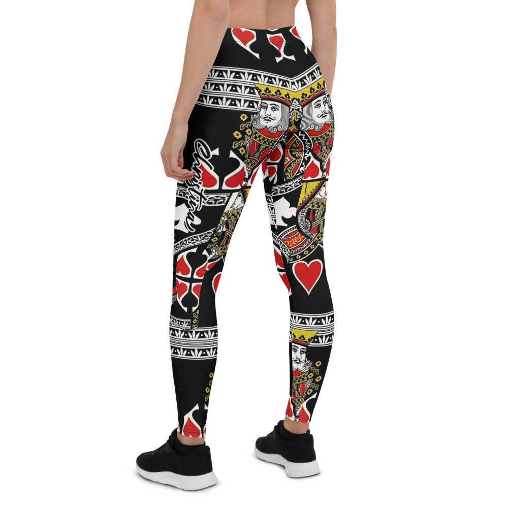 Personalisierte Damen Sportleggings Spielkarten Muster Schwarz Rot Weiß Fitness Yoga Leggings J100