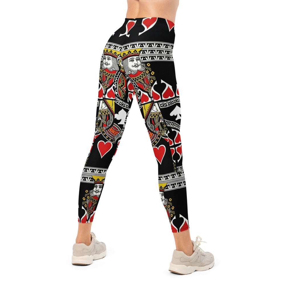 Personalisierte Damen Sportleggings Spielkarten Muster Schwarz Rot Weiß Fitness Yoga Leggings J100