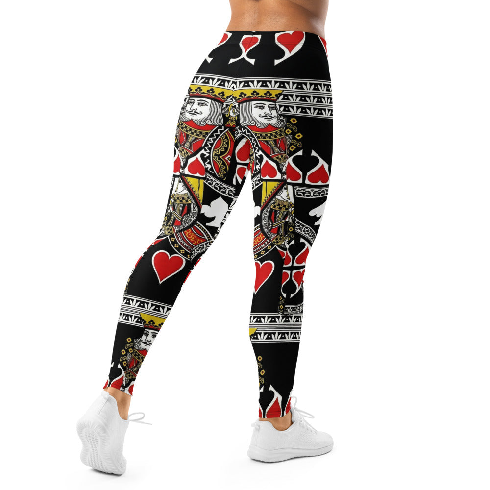 Personalisierte Damen Sportleggings Spielkarten Muster Schwarz Rot Weiß Fitness Yoga Leggings J100