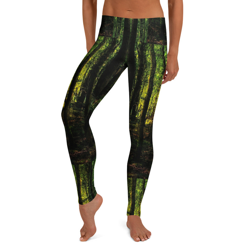 Personalisierte Sportleggings Damen Wald Print Natur Design Dunkelgrün Fitness Leggings Yoga Hose S838