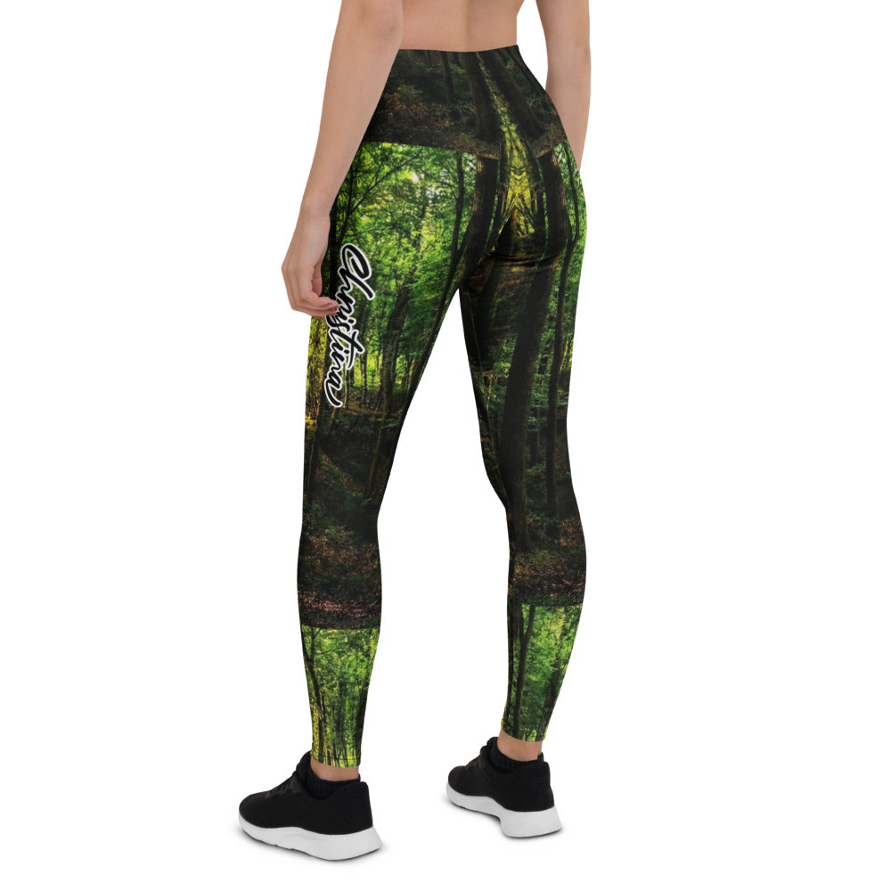 Personalisierte Sportleggings Damen Wald Print Natur Design Dunkelgrün Fitness Leggings Yoga Hose S838
