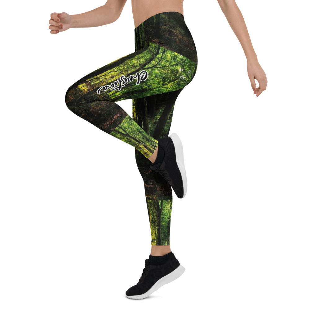 Personalisierte Sportleggings Damen Wald Print Natur Design Dunkelgrün Fitness Leggings Yoga Hose S838