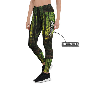 Personalisierte Sportleggings Damen Wald Print Natur Design Dunkelgrün Fitness Leggings Yoga Hose S838 - XL