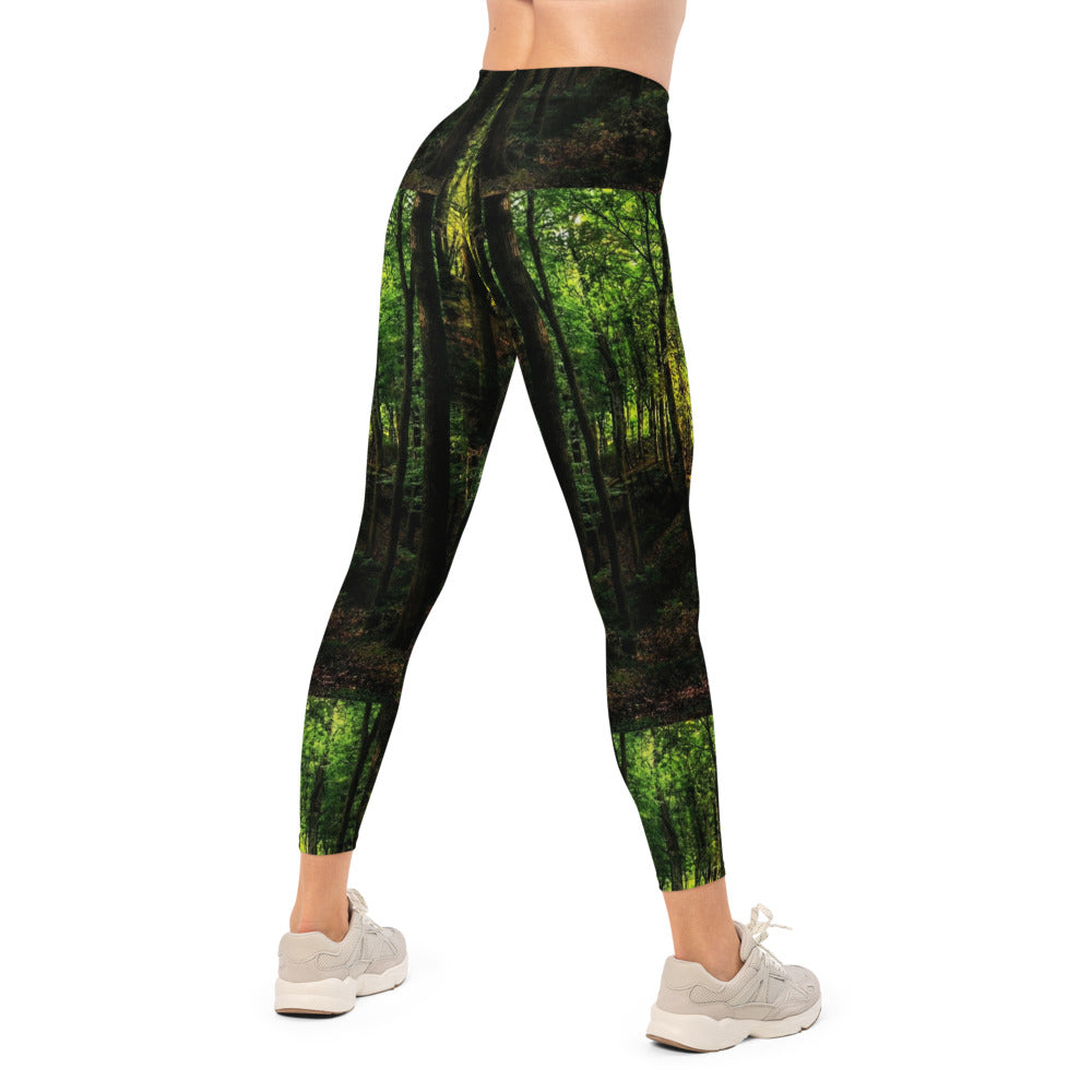 Personalisierte Sportleggings Damen Wald Print Natur Design Dunkelgrün Fitness Leggings Yoga Hose S838
