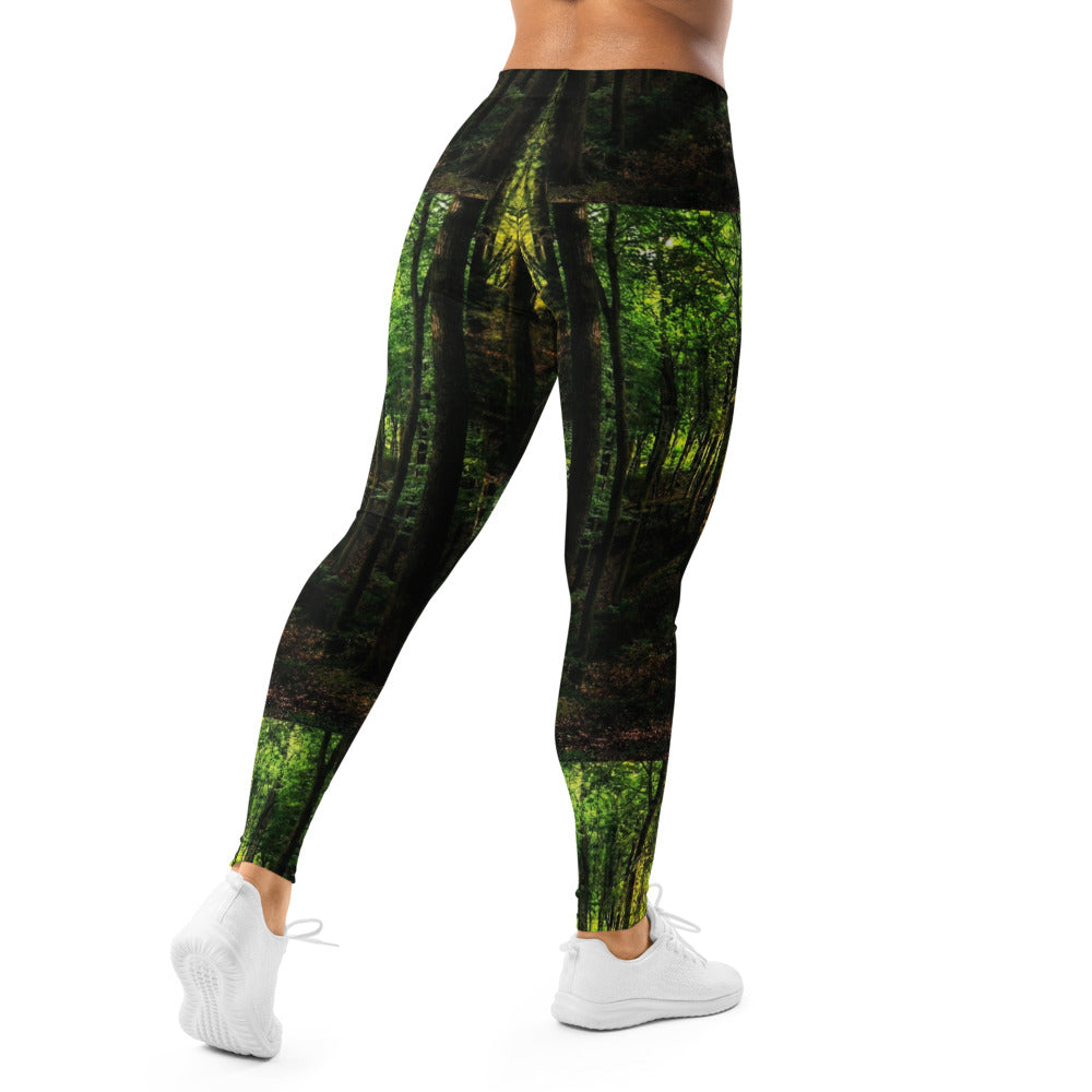 Personalisierte Sportleggings Damen Wald Print Natur Design Dunkelgrün Fitness Leggings Yoga Hose S838