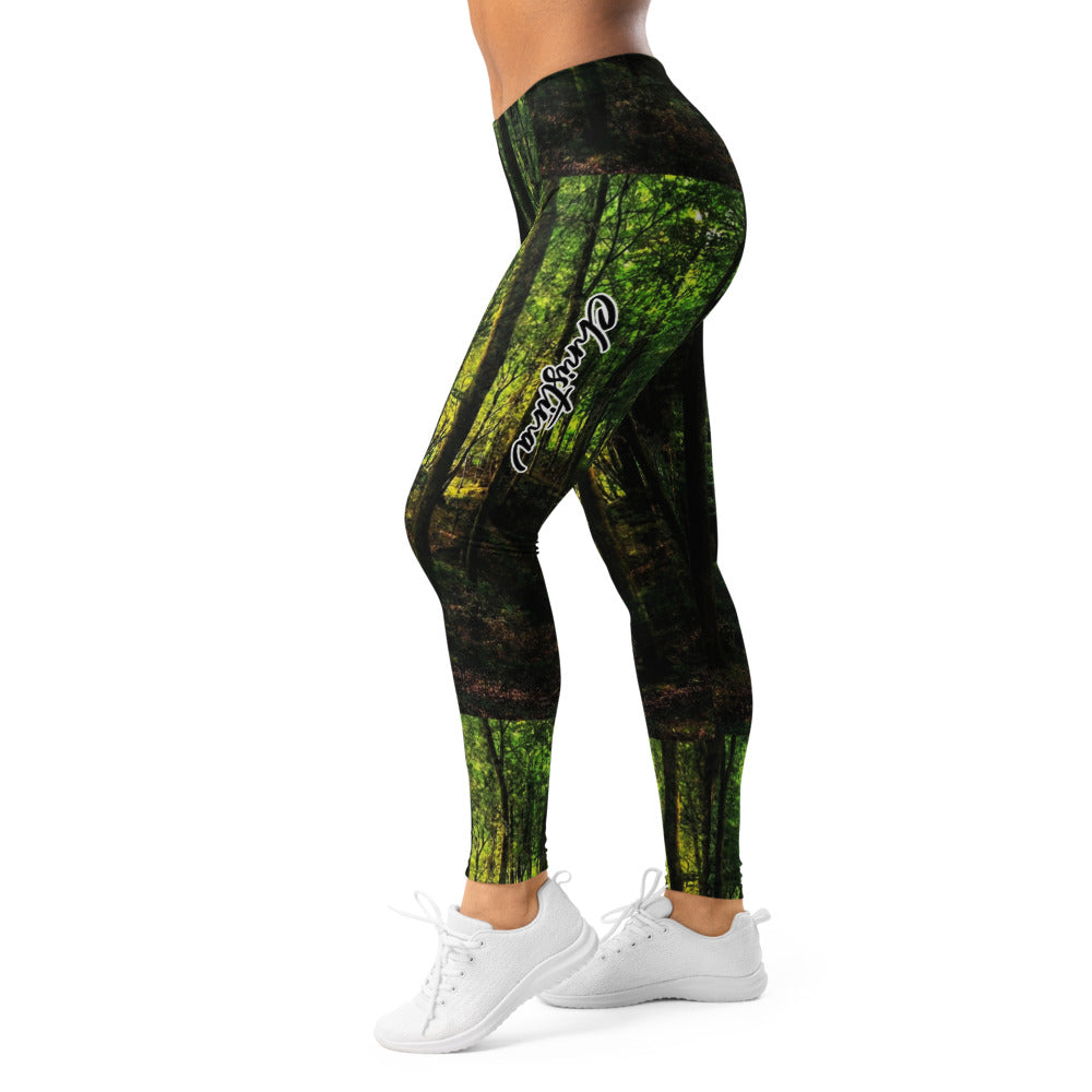 Personalisierte Sportleggings Damen Wald Print Natur Design Dunkelgrün Fitness Leggings Yoga Hose S838
