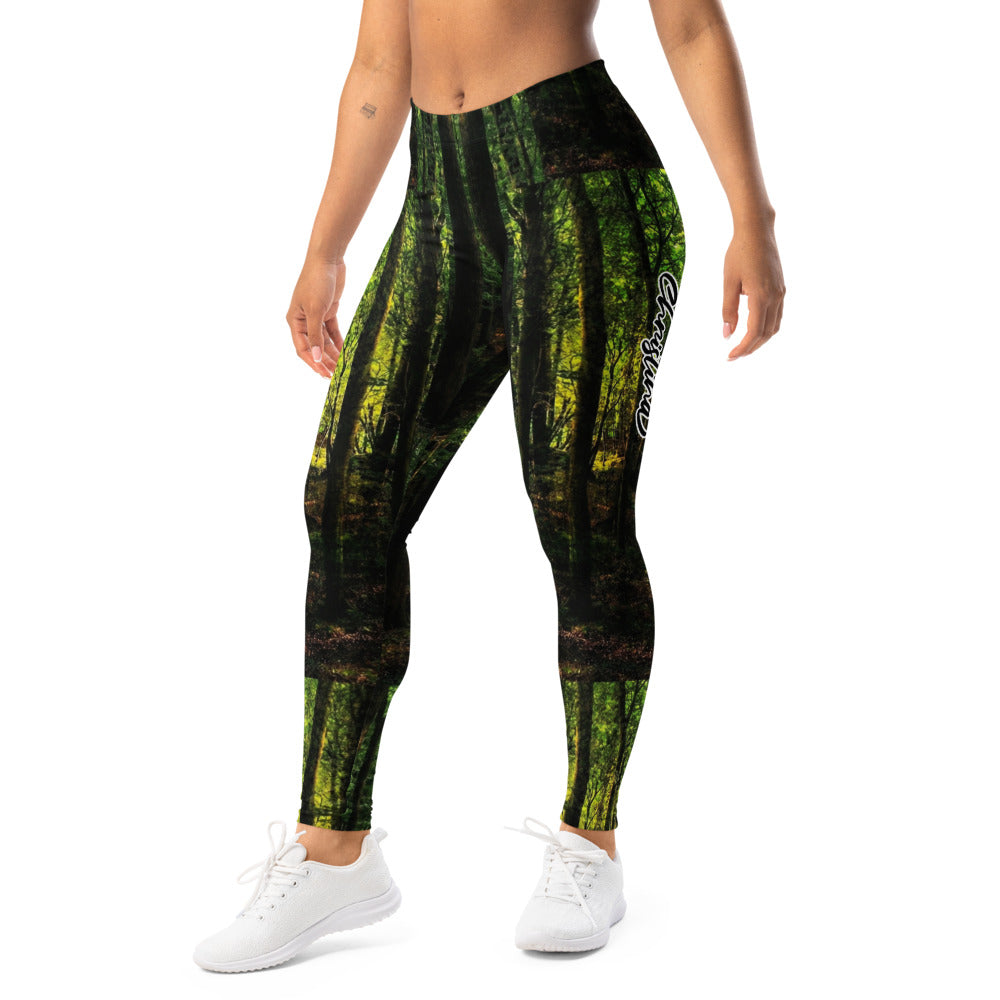 Personalisierte Sportleggings Damen Wald Print Natur Design Dunkelgrün Fitness Leggings Yoga Hose S838