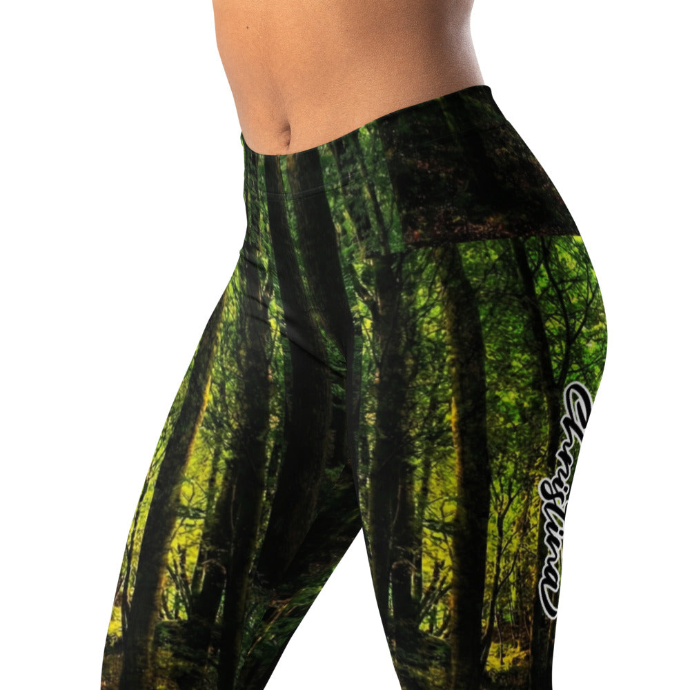 Personalisierte Sportleggings Damen Wald Print Natur Design Dunkelgrün Fitness Leggings Yoga Hose S838