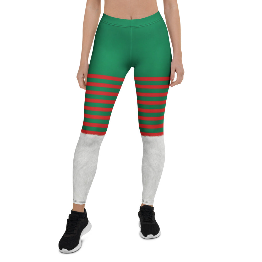 Personalisierte Damen Leggings Weihnachten Elf Design Grün Rot Gestreift Sportleggings Fitnesshose P342