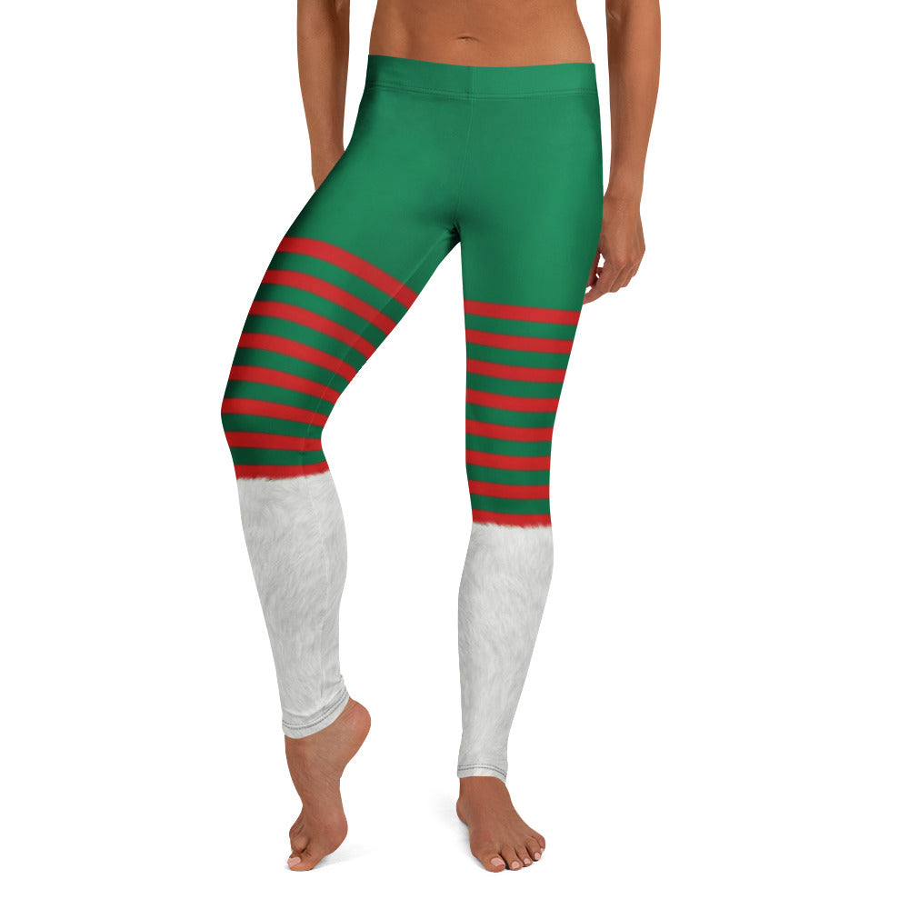 Personalisierte Damen Leggings Weihnachten Elf Design Grün Rot Gestreift Sportleggings Fitnesshose P342