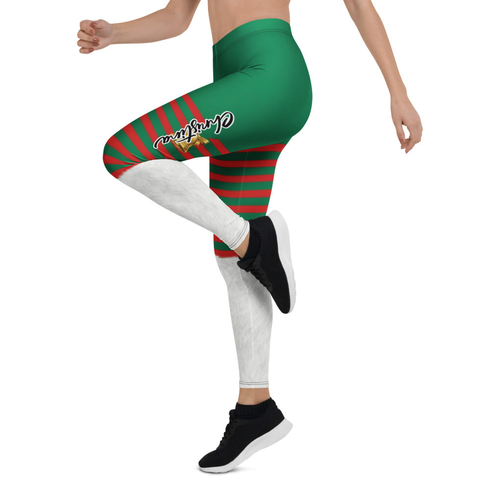 Personalisierte Damen Leggings Weihnachten Elf Design Grün Rot Gestreift Sportleggings Fitnesshose P342