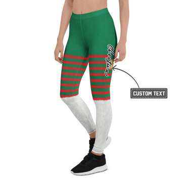 Personalisierte Damen Leggings Weihnachten Elf Design Grün Rot Gestreift Sportleggings Fitnesshose P342 - XL