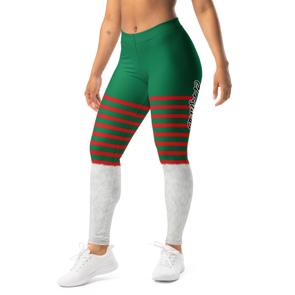 Personalisierte Damen Leggings Weihnachten Elf Design Grün Rot Gestreift Sportleggings Fitnesshose P342