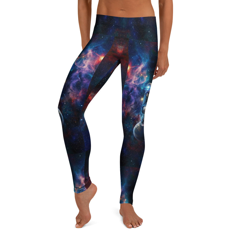 Personalisierte Sportleggings Damen Galaxy Design Weltraum Astronaut Muster Blau Lila Fitness Leggings Y553
