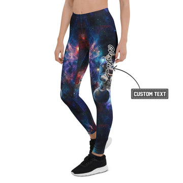 Personalisierte Sportleggings Damen Galaxy Design Weltraum Astronaut Muster Blau Lila Fitness Leggings Y553 - XL