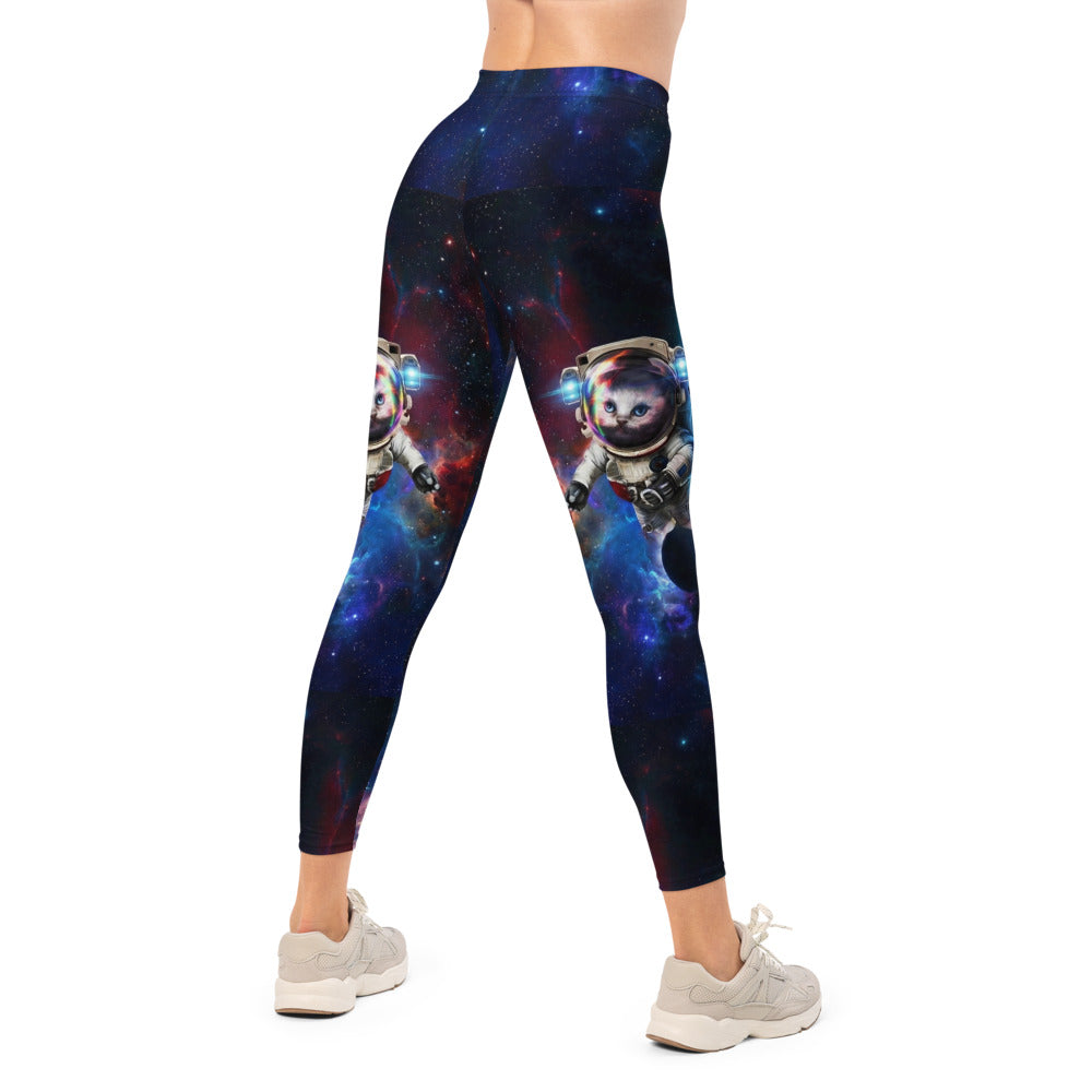 Personalisierte Sportleggings Damen Galaxy Design Weltraum Astronaut Muster Blau Lila Fitness Leggings Y553