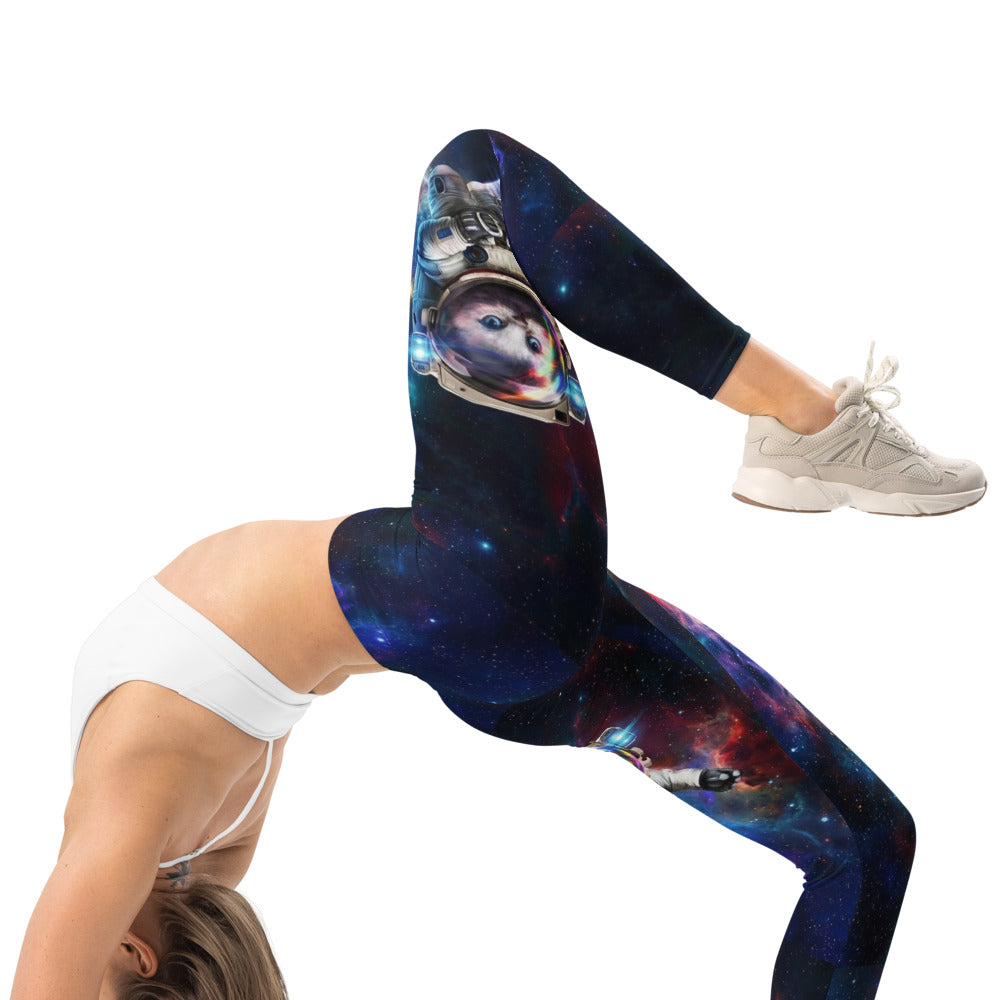 Personalisierte Sportleggings Damen Galaxy Design Weltraum Astronaut Muster Blau Lila Fitness Leggings Y553